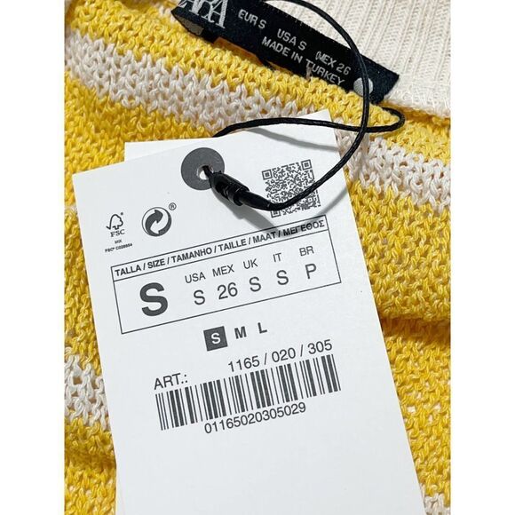 Zara Oversized Striped Knit V-Neck Sweater Vest Sleeveless Yellow White Small - Picture 3 of 12